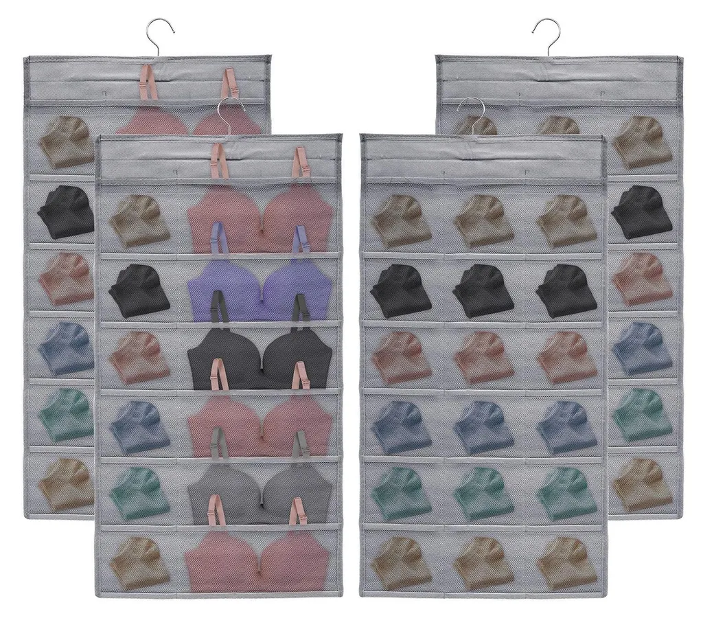 Rangement suspendu double face pour chaussettes et lingerie grise