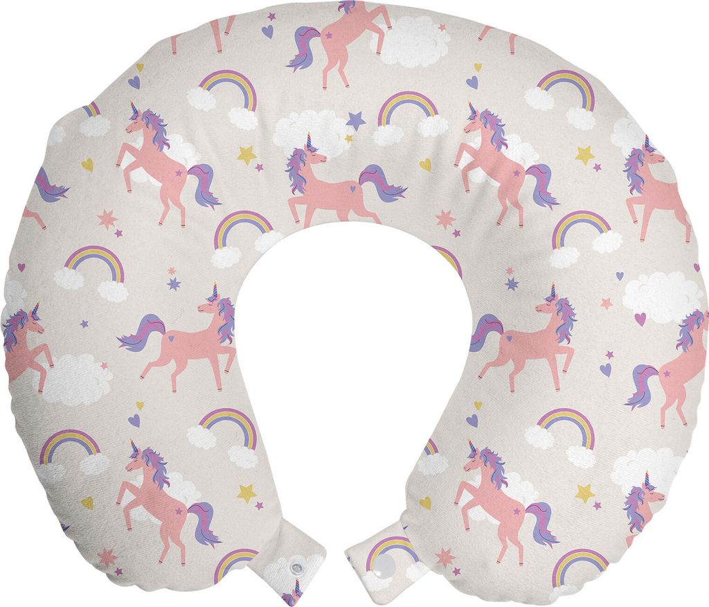 ABAKUHAUS Regenbogen Reisekissen Nackenkissen, Dreamy Unicorn Sterne Wolken, Schaumstoff Reiseartikel für Flugzeug und Auto, 30x30 cm, Pale Salmon...