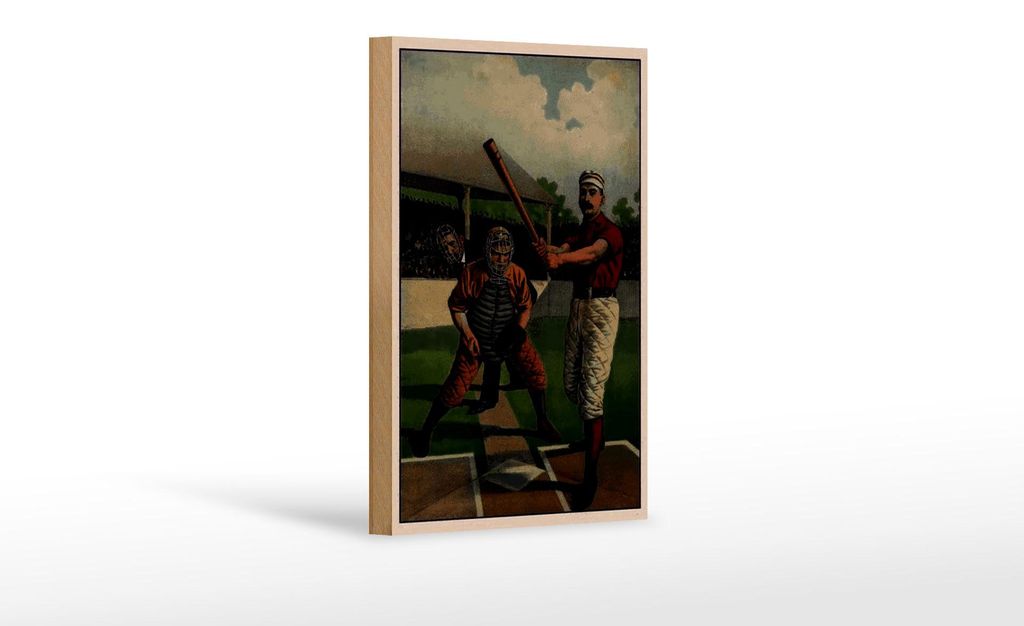 Holzschild Retro 12x18cm Baseball USA Schlagmann