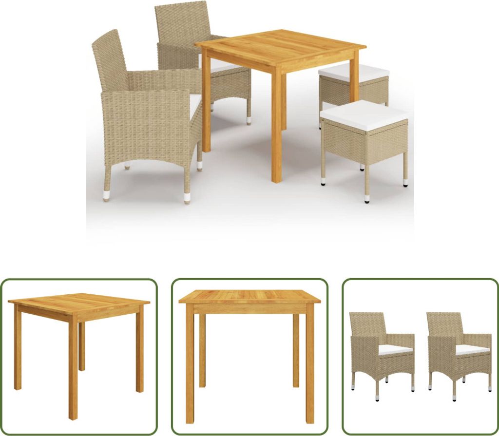 The Living Store 5-tlg. Garten-Essgruppe Beige