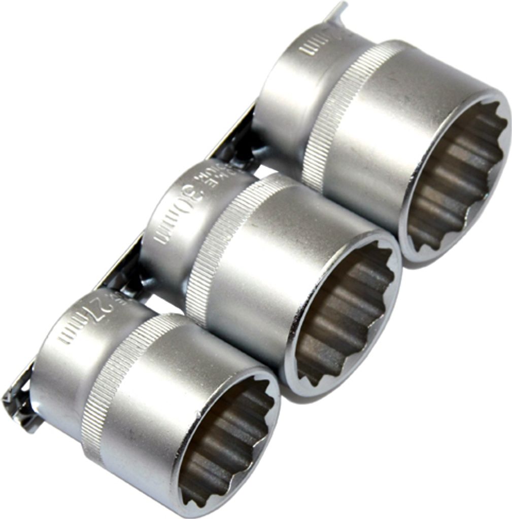 3 Steckschlüsseleinsätze Stecknuss VIELZAHN 12-KANT 27 30 32 mm auf Steckleiste