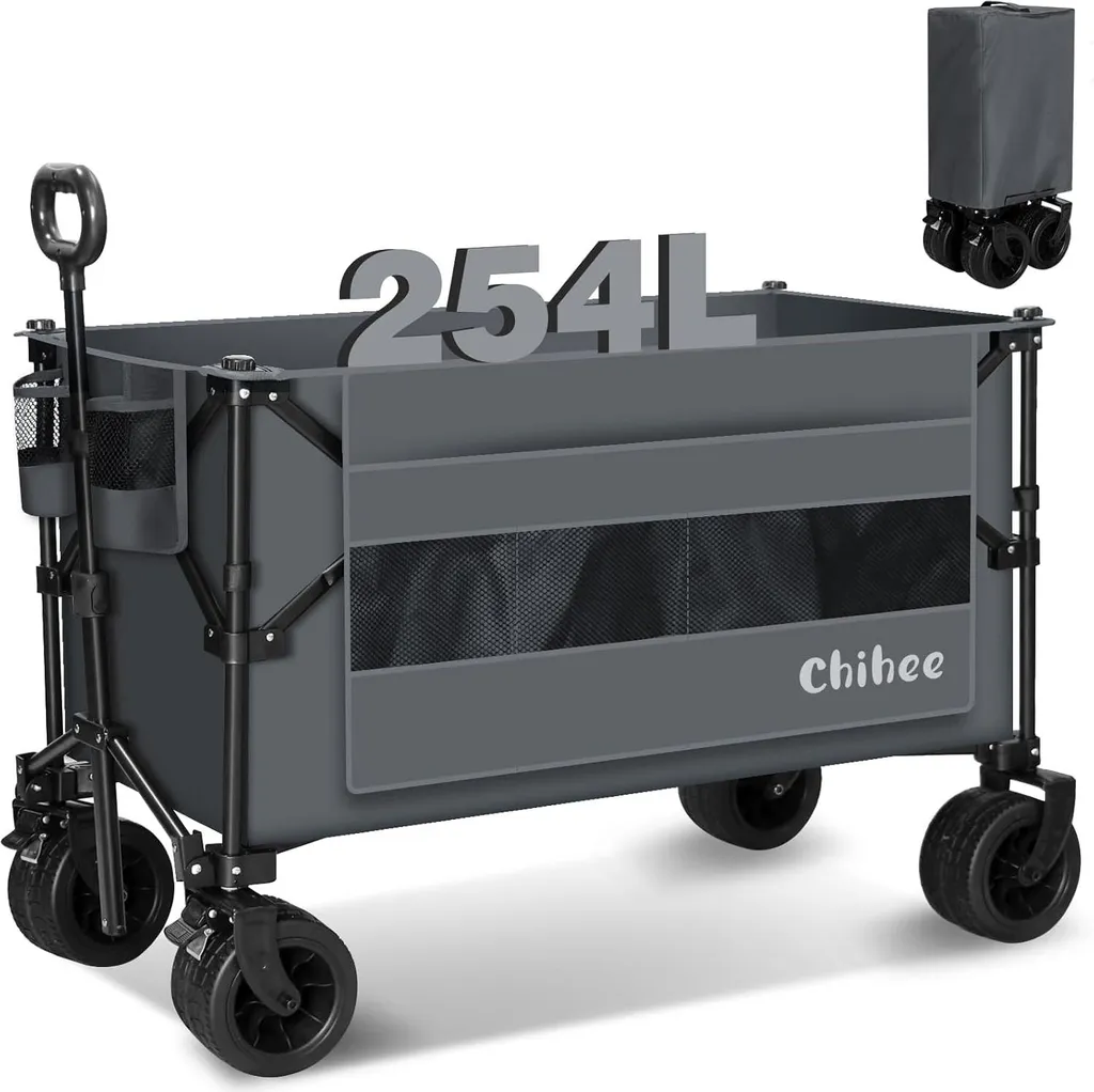 Chariot de plage pliable et jardin 254L avec roues larges tout-terrain