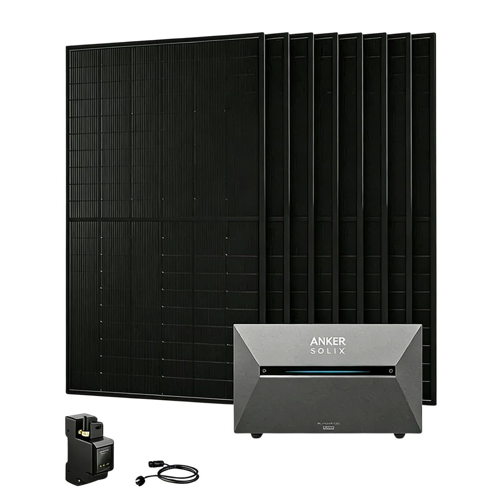 Powerness Balkonkraftwerk mit Speicher, Anker SOLIX Solarbank 3 E2700 Pro Speicher mit 8x 500W Bifaziale Solarmodule (4000W) & Anker Smart Meter