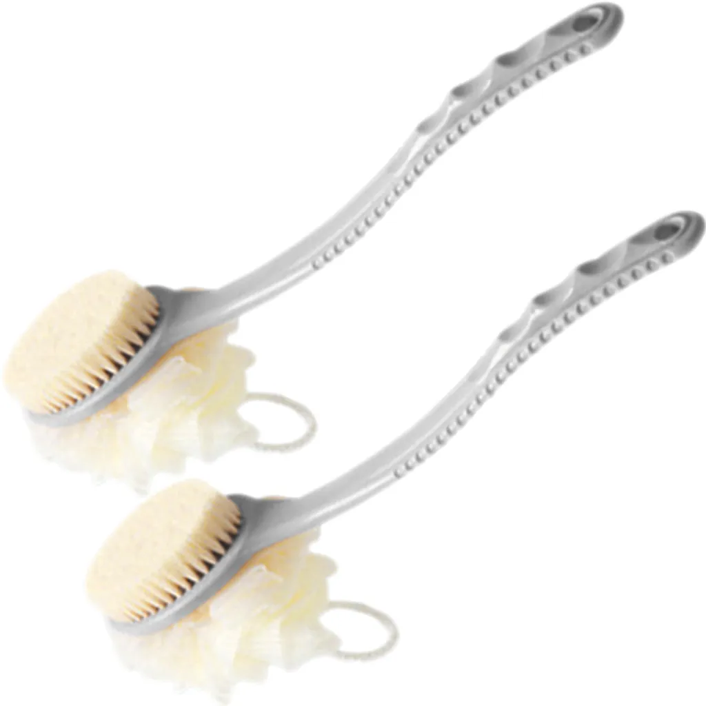 Brosse pour le dos douche à long manche et luffa, lot de 2 gris