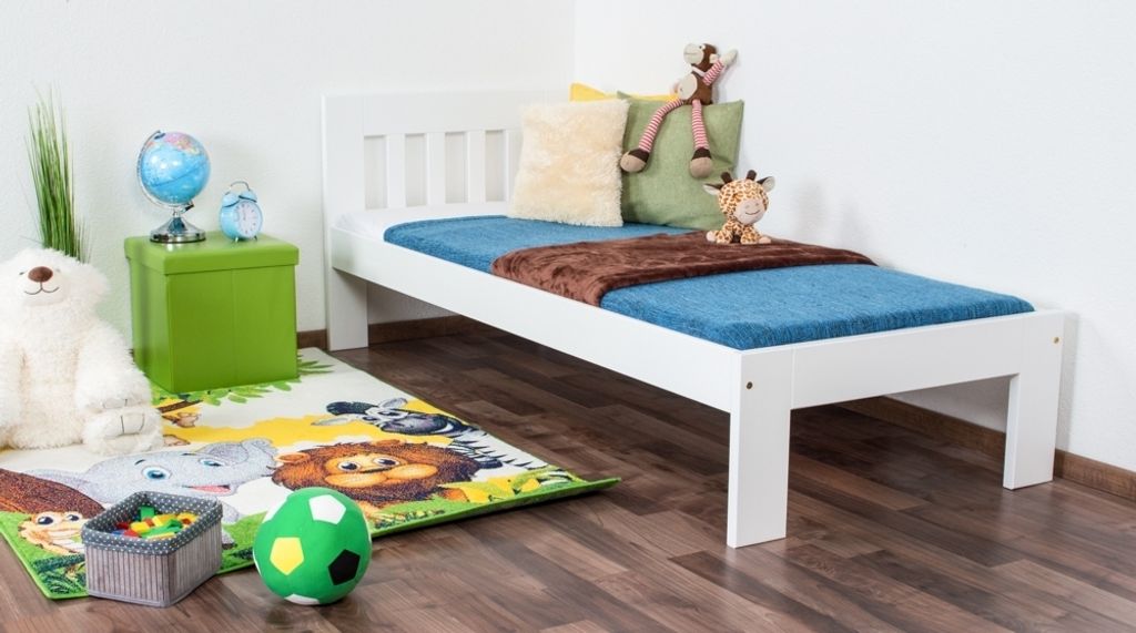 Kinderbett 80 x 200 cm | Massivholz: Kiefer | Weiß Lackiert