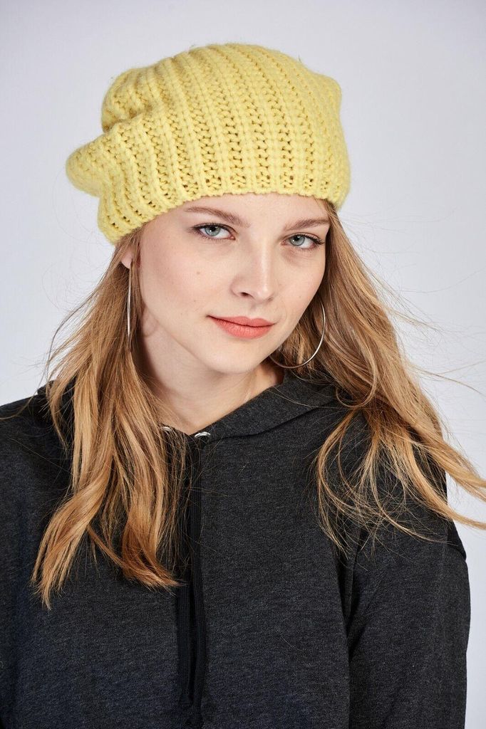 Damen Mütze Beanie Strickmütze Gelb Wintermütze Warme Winter Pudelmütze N-515