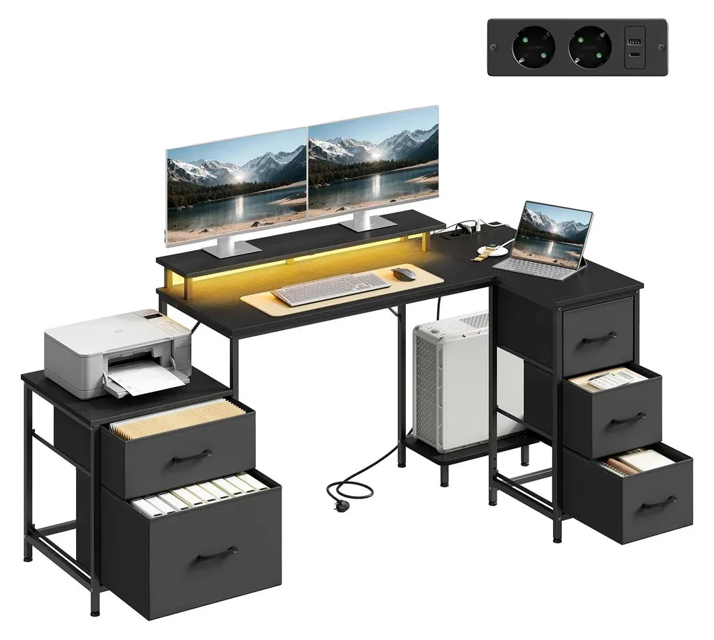 Bureau d'angle gain de place avec rangements et USB pour coin encombré