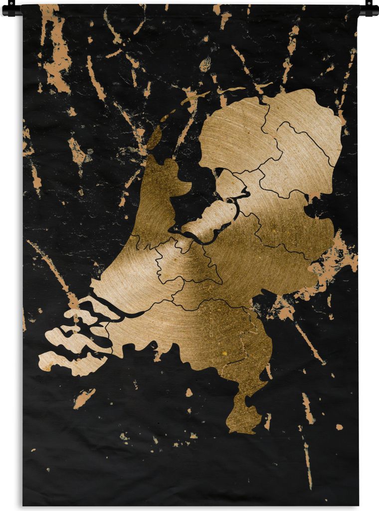 MuchoWow Wandteppich Wandbehang Karte der Niederlande - Europa - Gold 90x135 cm Tapisserie Dekoration Wandtuch - Baumwolle - Wandskulptur