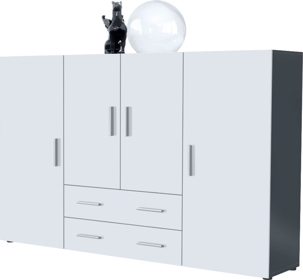 Vladon Highboard Nora Anrichte mit 2 Schubladen und 4 Türen mit insgesamt 8 Fächer dahinter, Anthrazit matt/Weiß matt (166,5 x 106,5 x 35 cm)
