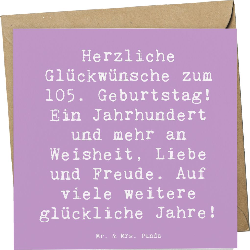 Mr. & Mrs. Panda faltkarte Spruch 105. Geburtstag - Lavendeltraum - Geschenk, Glückwunschkarte, Grußkarte, viele weitere glückliche Jahre, unver...
