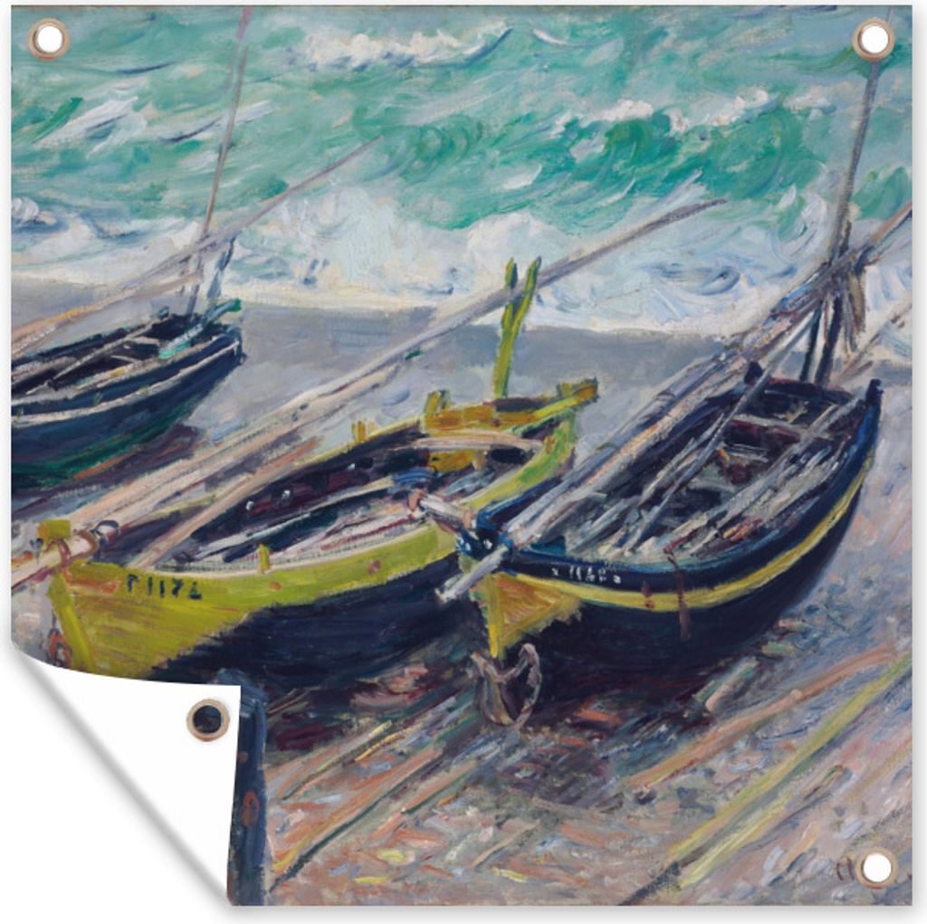 MuchoWow 100x100 cm Outdoor-Poster Gartendeko Sichtschutz Garten Poster für den Garten Drei Fischerboote - Claude Monet