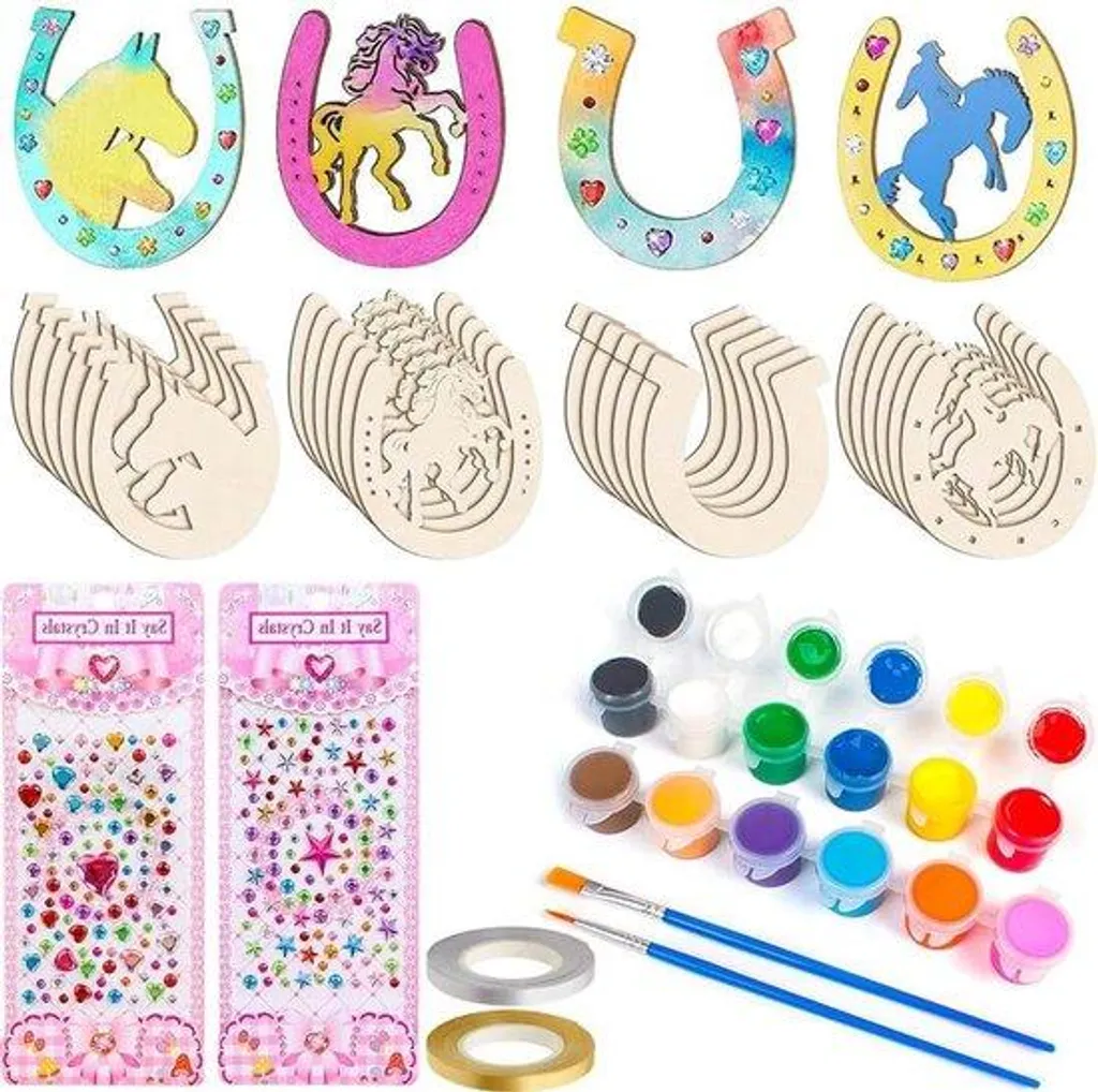 Bricolage enfant sans écran : kit bois 24 pièces avec peinture et rubans