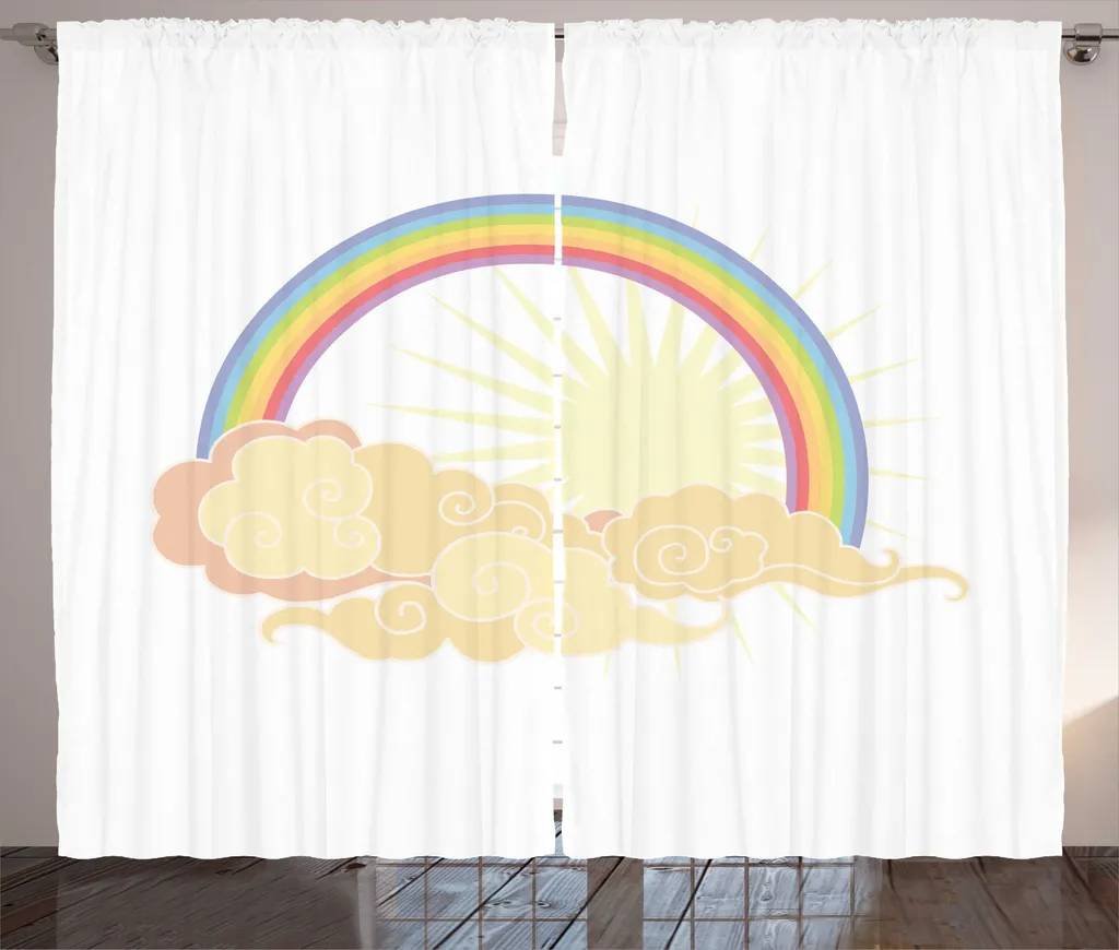 Rideau rustique arc-en-ciel ABAKUHAUS 280 x 225 cm beige doodle art