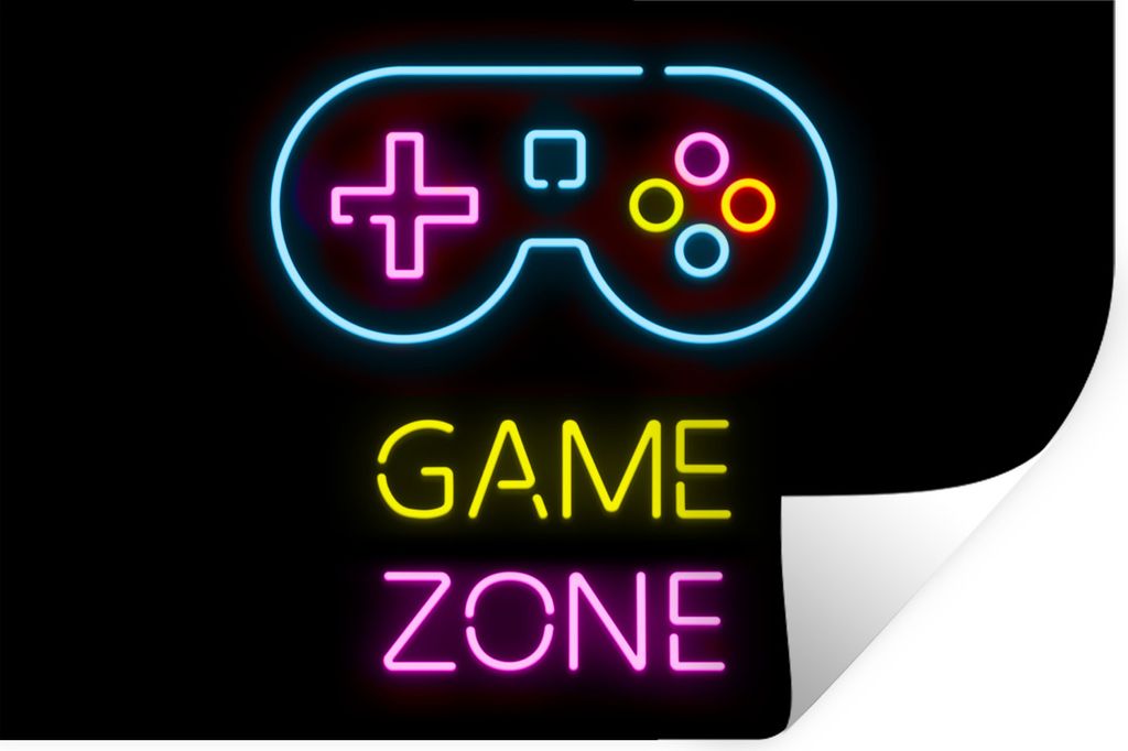 MuchoWow Wandtattoo Wandsticker Wandaufkleber Controller - Spiel - Neon - Schwarz - Zitate - Spielzone 60x40 cm Selbstklebend und Repositionierba...
