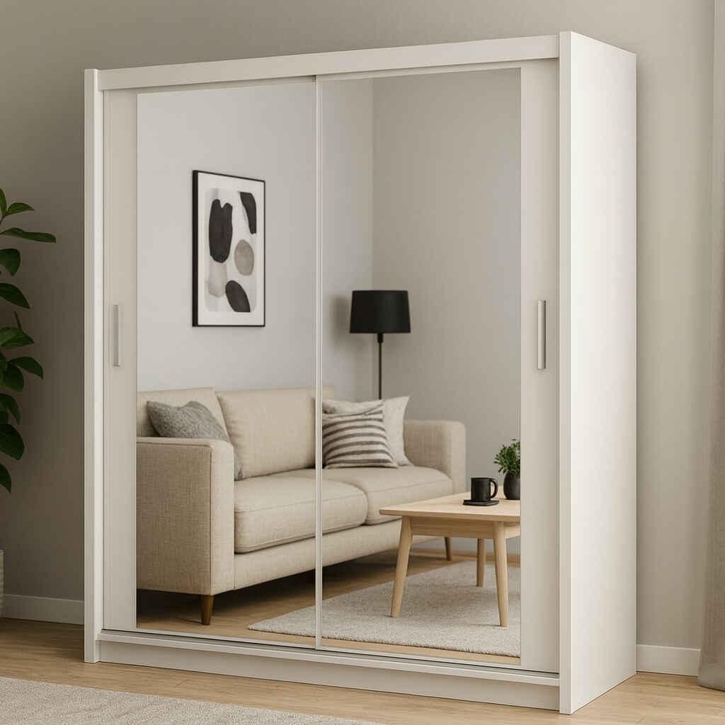 Kleiderschrank PARIS 160 cm Schiebetürenschrank mit Spiegel, Weiß