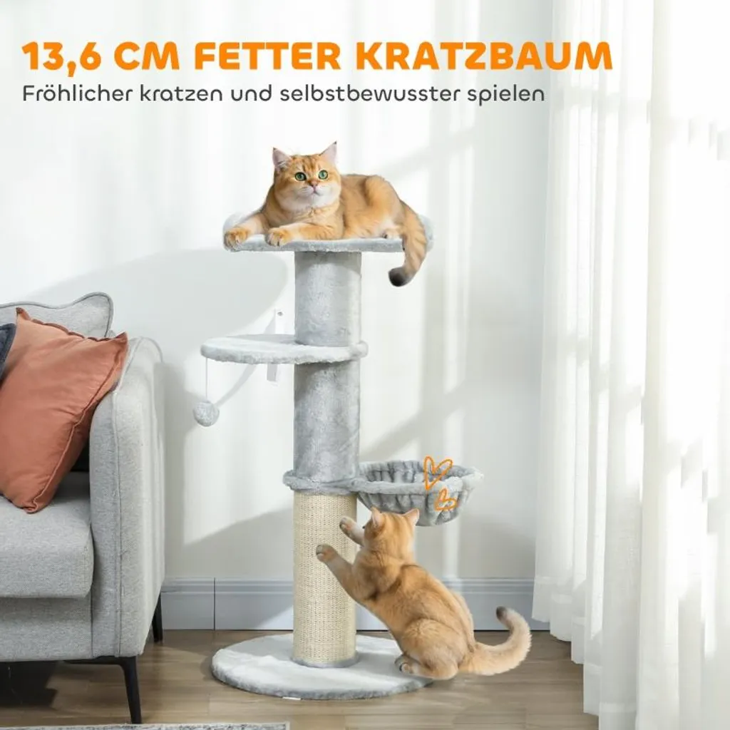 Arbre à chat 103,5 cm en polyester et sisal gris clair avec hamac - 6