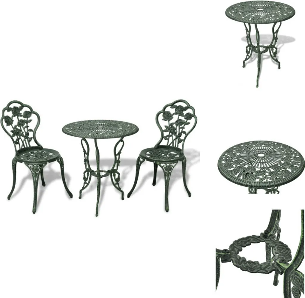 vidaXL Ensemble Bistro 3 pièces en fonte d'aluminium vert jardinage