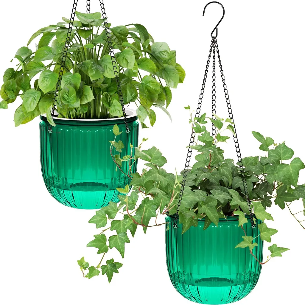 Cache-pot suspendu avec réserve d'eau 16,5 cm pour plafond et balcon lot 2
