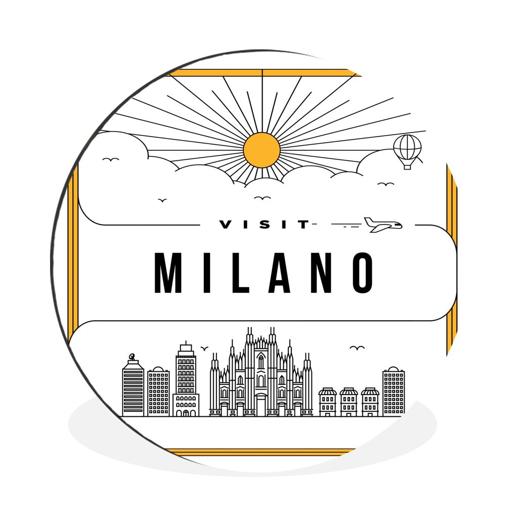 MuchoWow Aluminium Wandkreis Milano - Skyline - Weiß - Gelb Ø 90 cm Wanddeko Modern Wohnzimmer - Mauerkreis - Wandbilder - Runde Bild - Bild au...