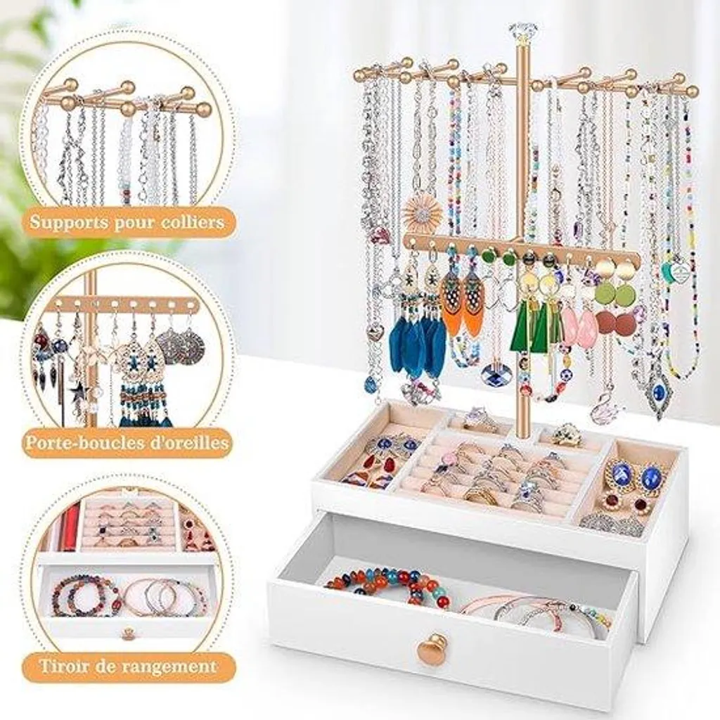 Grand support bijoux argenté pour boucles d'oreilles à tige et crochets