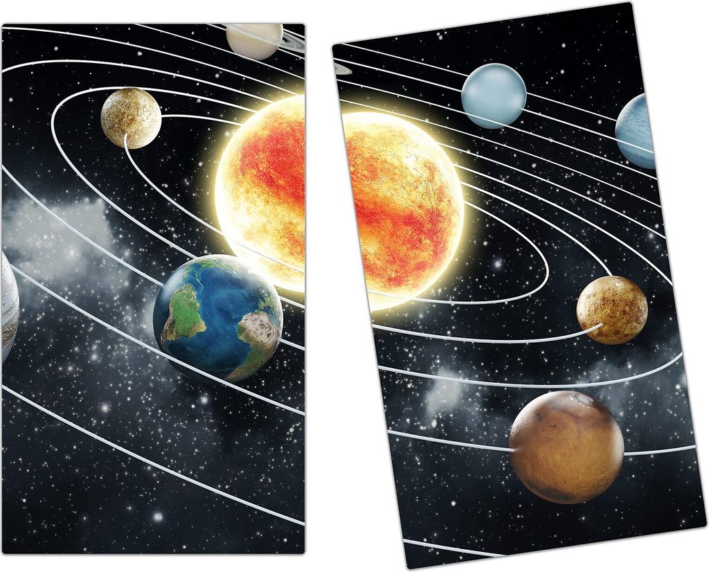 Spritzschutz Herdabdeckplatte Schneidebrett aus Glas Solarsystem 2-Teilig (60x52cm)