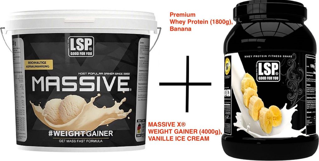 LSP MASSIVE X Weight Gainer + Premium Whey Protein Banana, pulver