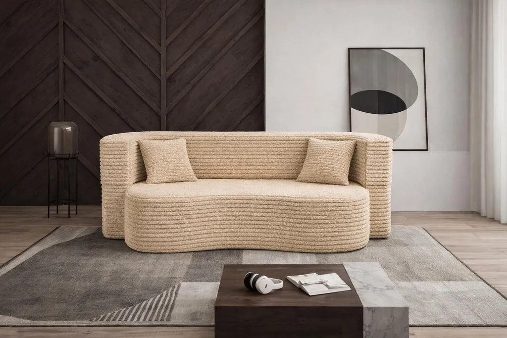 Canapé convertible 3 places MyFoam 200cm en mousse beige déhoussable