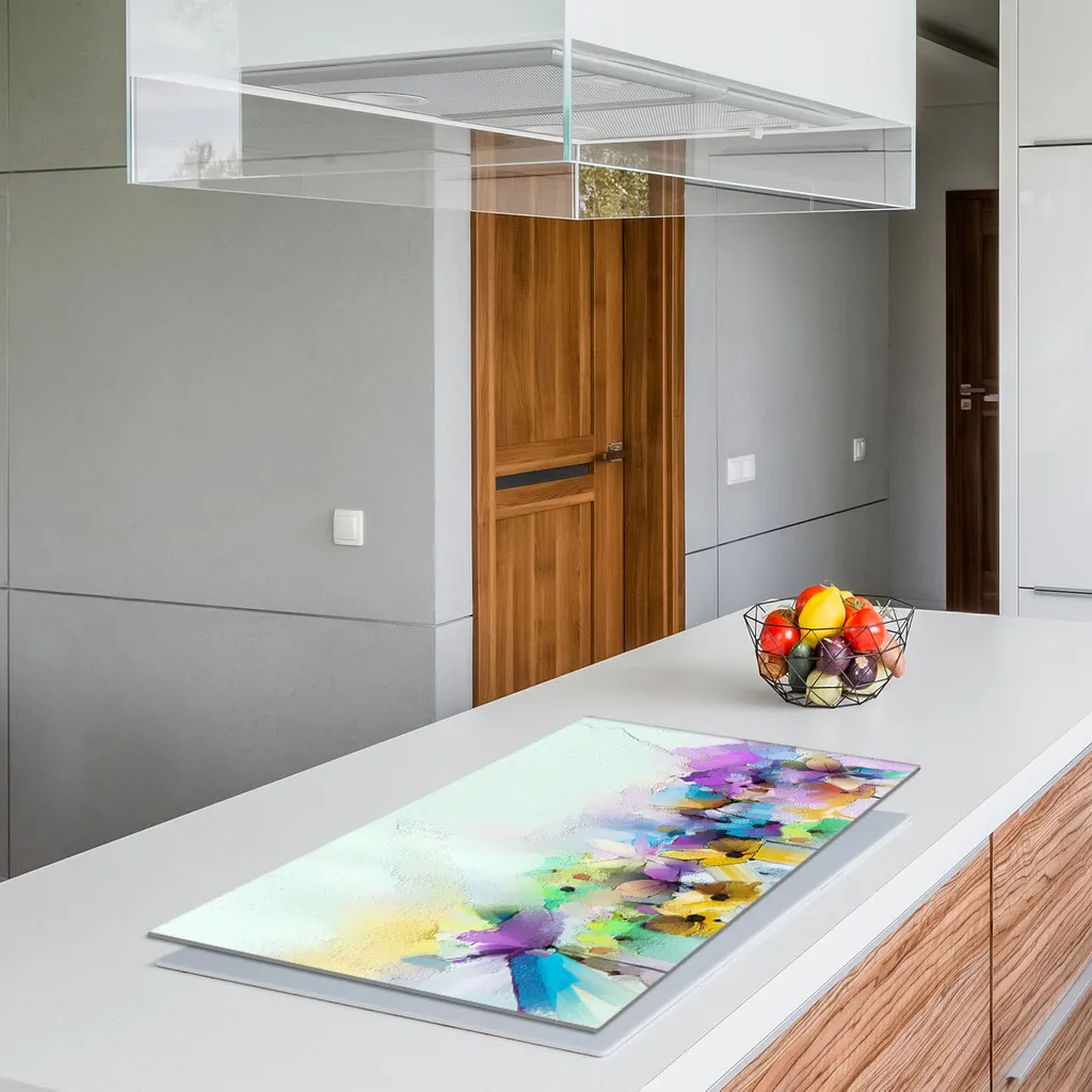 Dekwelt Piastra Di Copertura Per Fornelli In Vetro Temperato 90x52 Cm, Con Fiori Gialli, 6-in-1: Protezione, Paraspruzzi, Tagliere E Sottopentola, Per Piani A Induzione (escluso Gas)