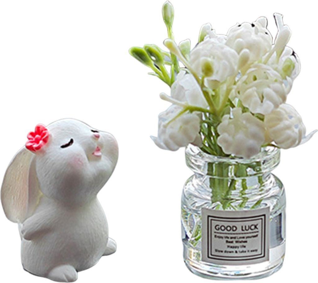 Auto-Armaturenbrett-Dekor, Mini-Hase mit Blüte in Blumenvase, Auto-Innendekoration, Geschenk für Frauen und Männer, Autobesitzer