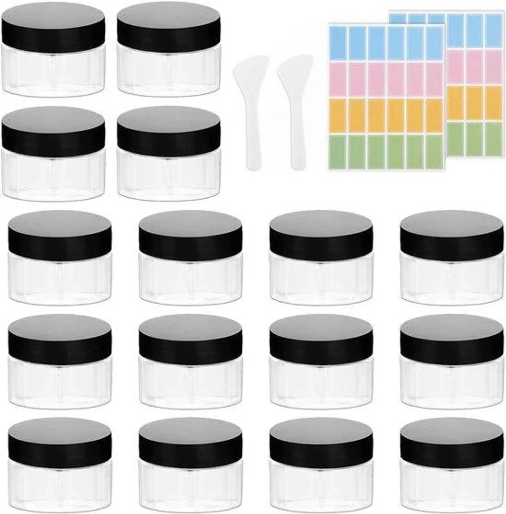 Rangement cosmétique voyage 50ml - 16 pots vides pour crèmes et baumes
