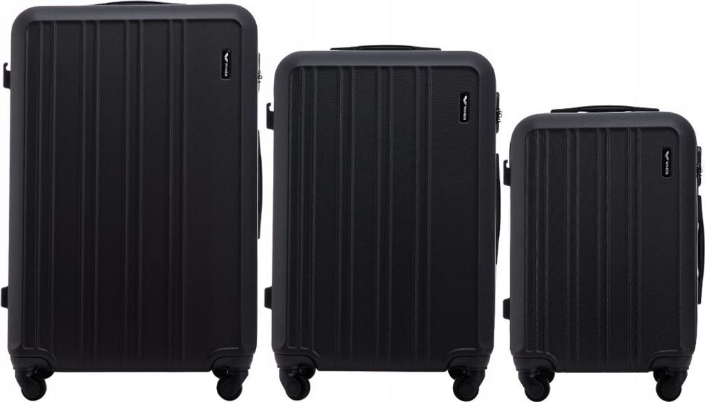 WINGS HARRIER 3er Koffer-Set: Robuster ABS+ Trolley mit Zahlenschloss, Schwarz