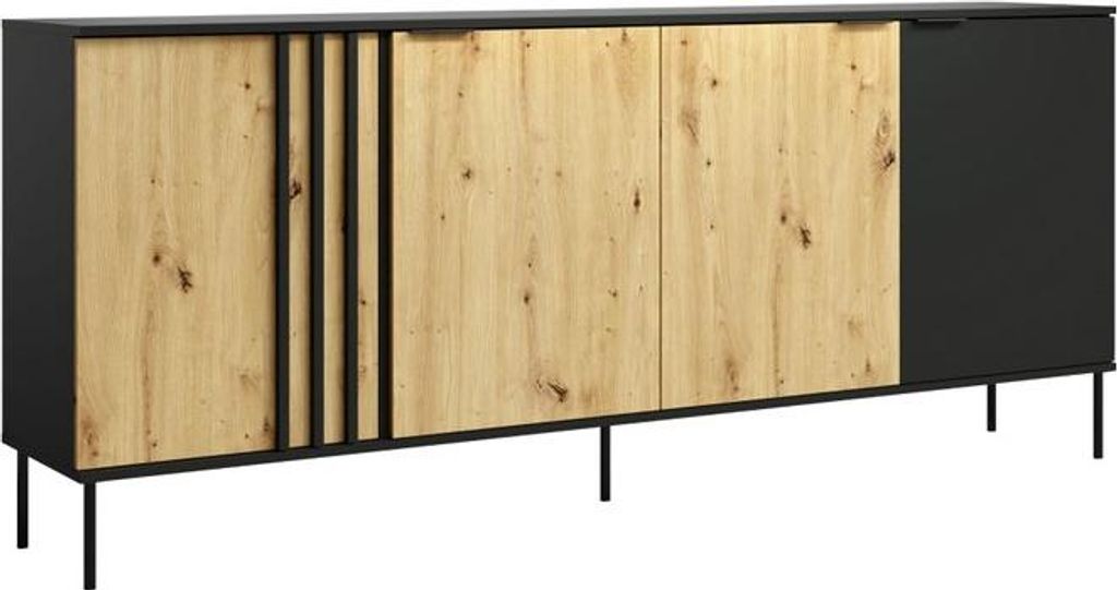 Kondela Viertürige Kommode Rimina 4D - Schwarz Onyx / Eiche Artisan