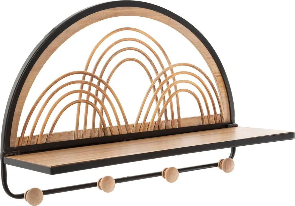 Petite étagère murale industrielle 46 cm avec 3 crochets métal et bois