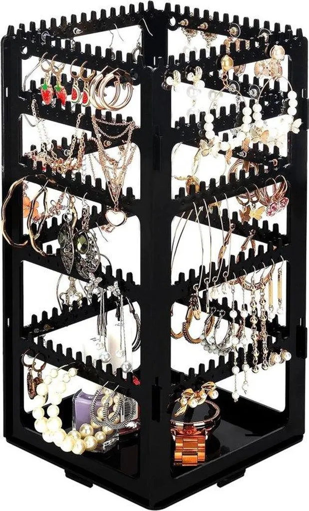 Porte-bijoux pliable noir 5 niveaux pour organiser colliers et boucles