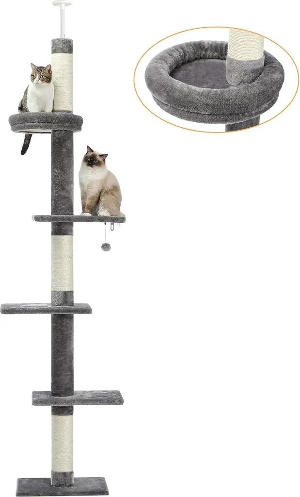 Grand arbre à chat ajustable 5 étages en hauteur gris pour appartement