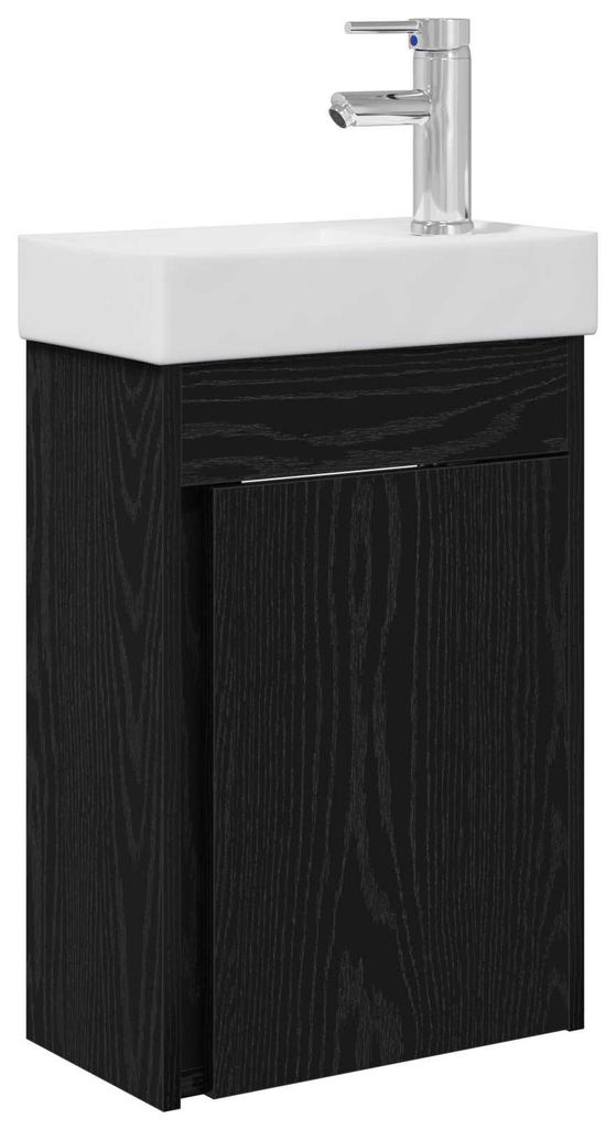 vidaXL Badezimmer Waschtischunterschrank mit Wasserhahn Schwarze Eiche
