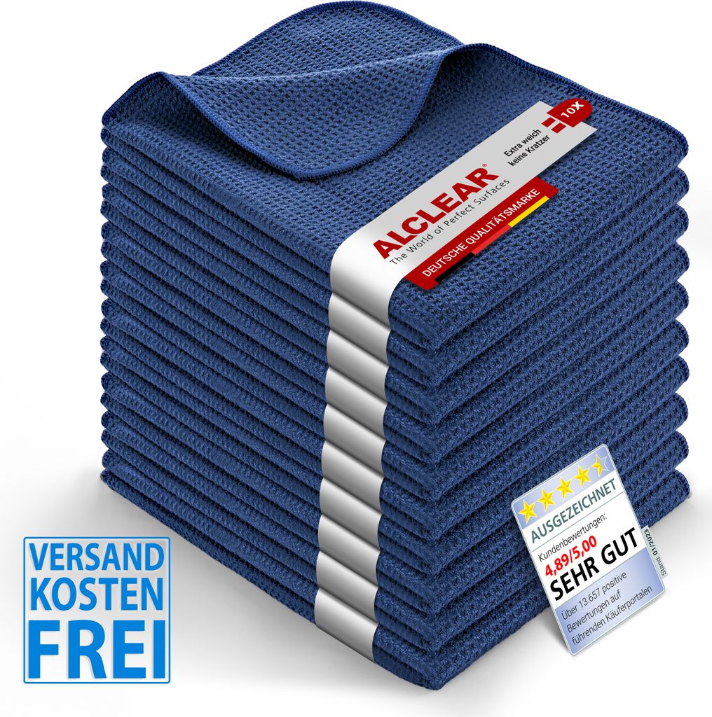 ALCLEAR 10820901 Microfasertuch Trockenwunder 10 St. 60x40cm-navy, Auto&Küche
