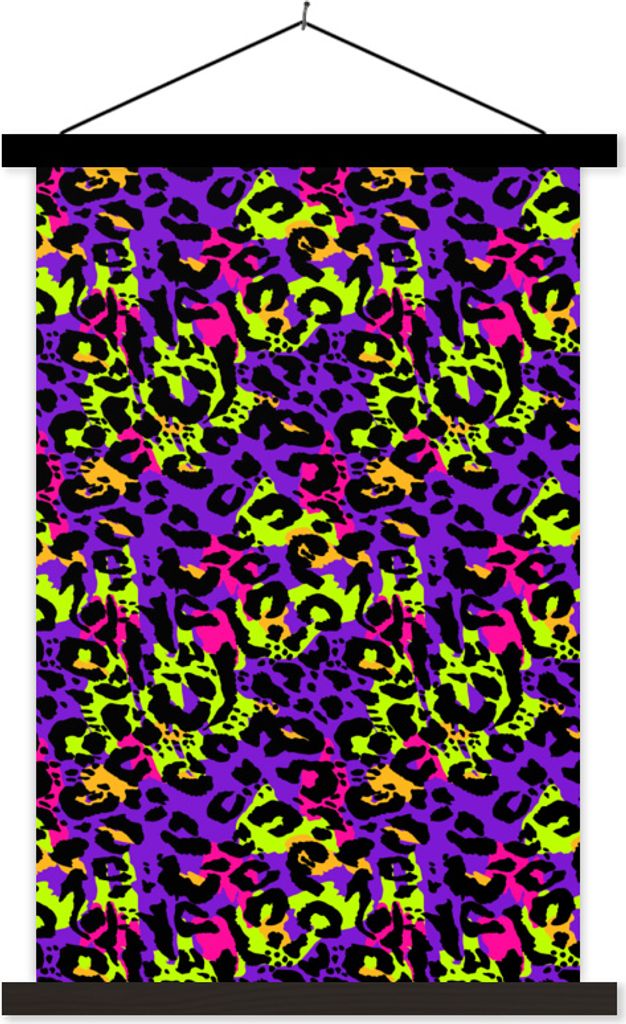 MuchoWow Textilposter Pantherdruck - Neon - Regenbogen 40x60 cm mit schwarzem Rahmen - Wanddekorationen