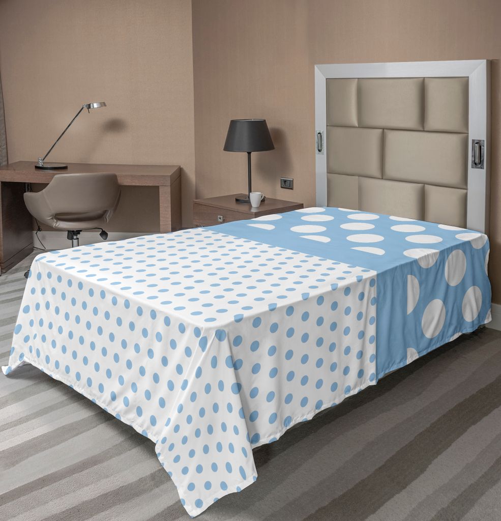 ABAKUHAUS Punktmuster Bettlaken, Baby Blau Tupfen Muster Modern Kinderzimmer Jungen Färbt Vintage Entwurfs Druck, weiches bequemes oberes Bettlake...
