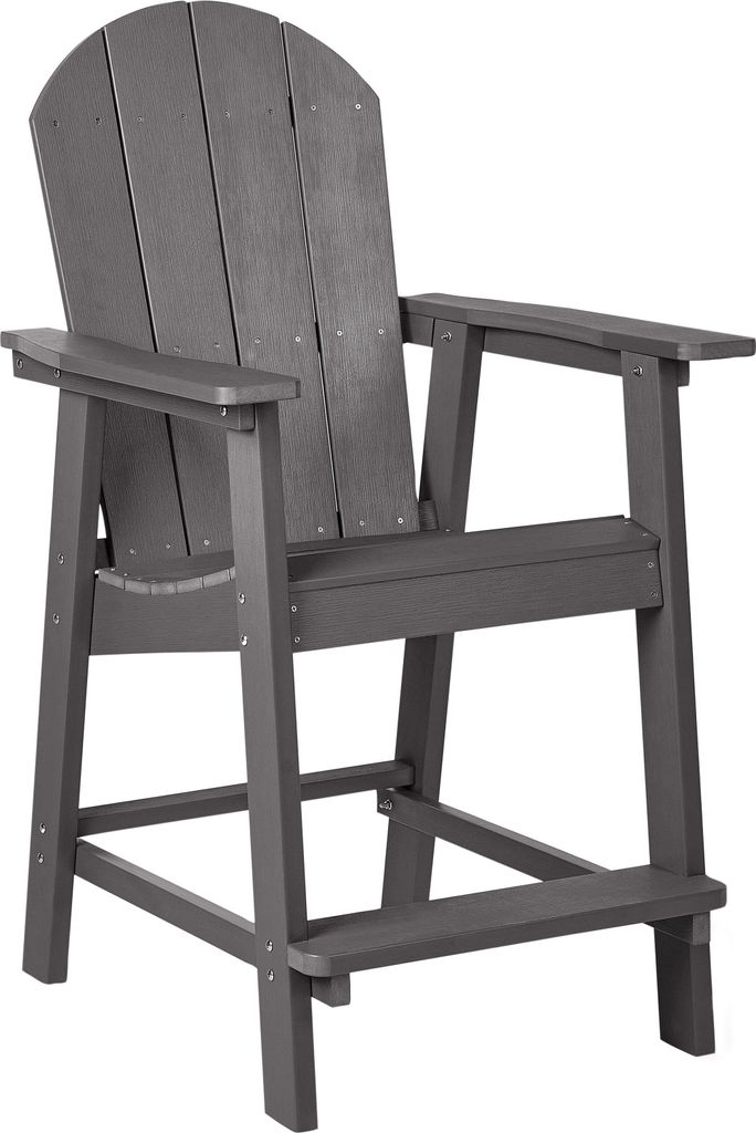 BELIANI Garten Barstuhl Dunkelgrau Kunstholz Breite Armlehnen Holzoptik Niedrige Sitzhöhe Muskoka Adirondack Stil Terrasse Outdoor Gartenstuhl