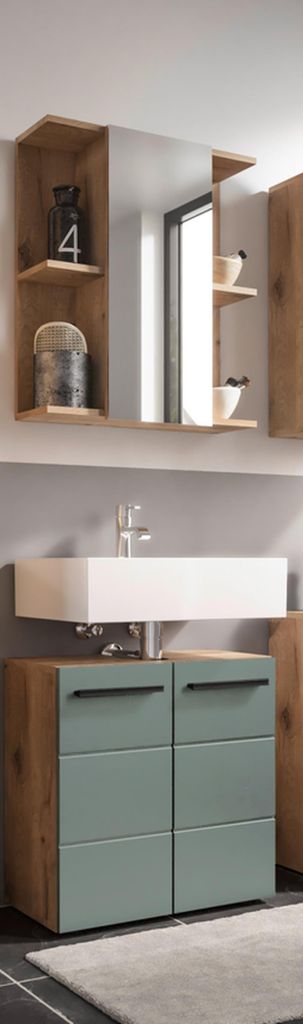 Badezimmer-Set >Vista< (2-tlg.) in Viking Oak / Schilfgrün - 60x190x31 (BxHxT)