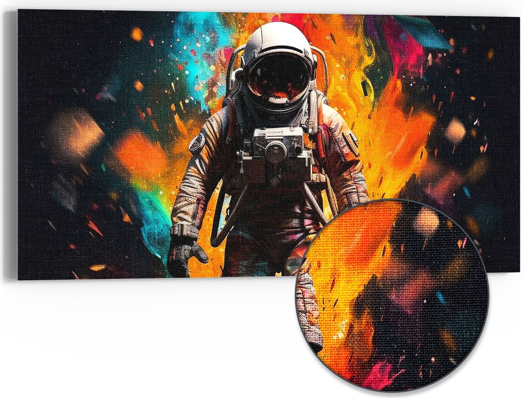 DEQORI Hybrid Leinwand Bild 60x30 cm 'Kosmische Reise' Wandbild Glas flach modern