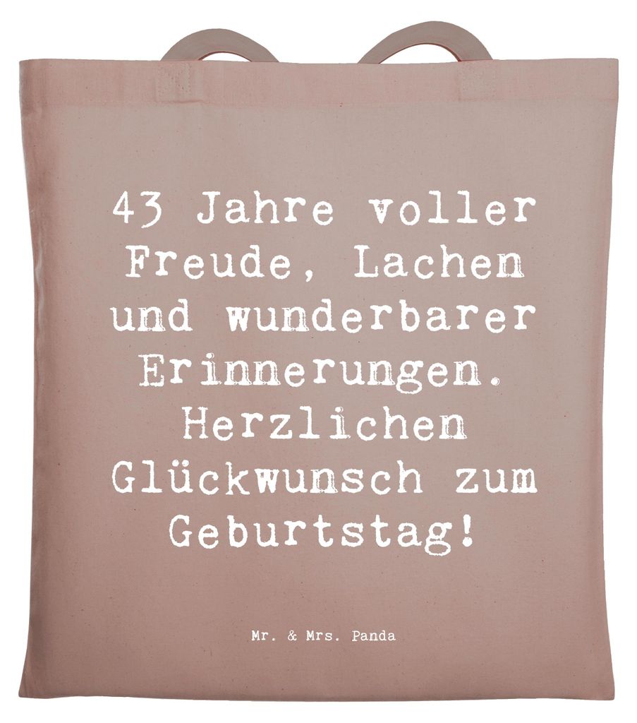 Mr. & Mrs. Panda Uni Tasche Spruch 43. Geburtstag Freude - Braun Pastell - Geschenk, Happy Birthday, Laptoptasche, Geburtstagsgeschenk, wunderbare ...
