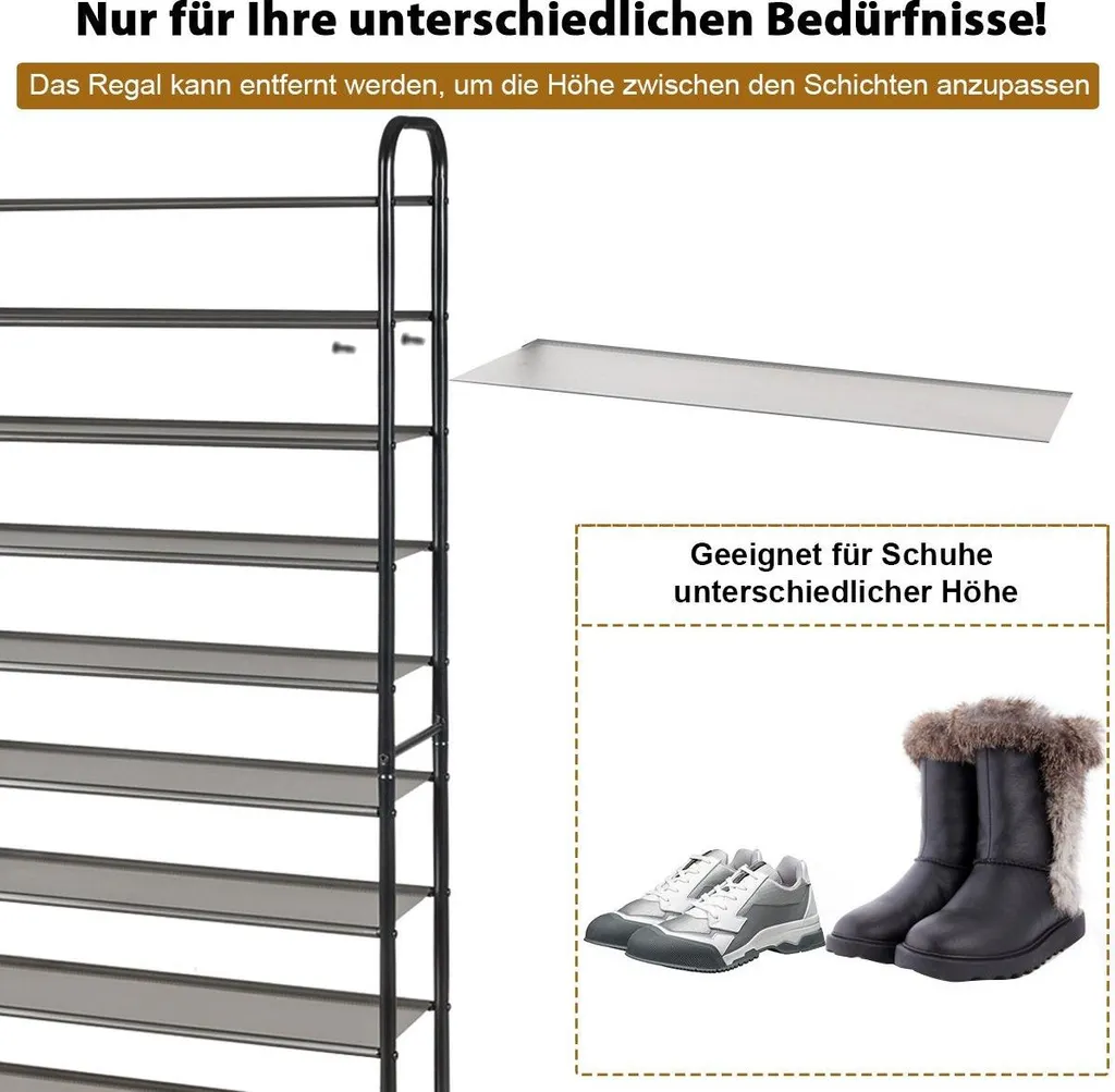 Étagère à chaussures à 10 niveaux en métal noir modulable - Modèle H32 - 4