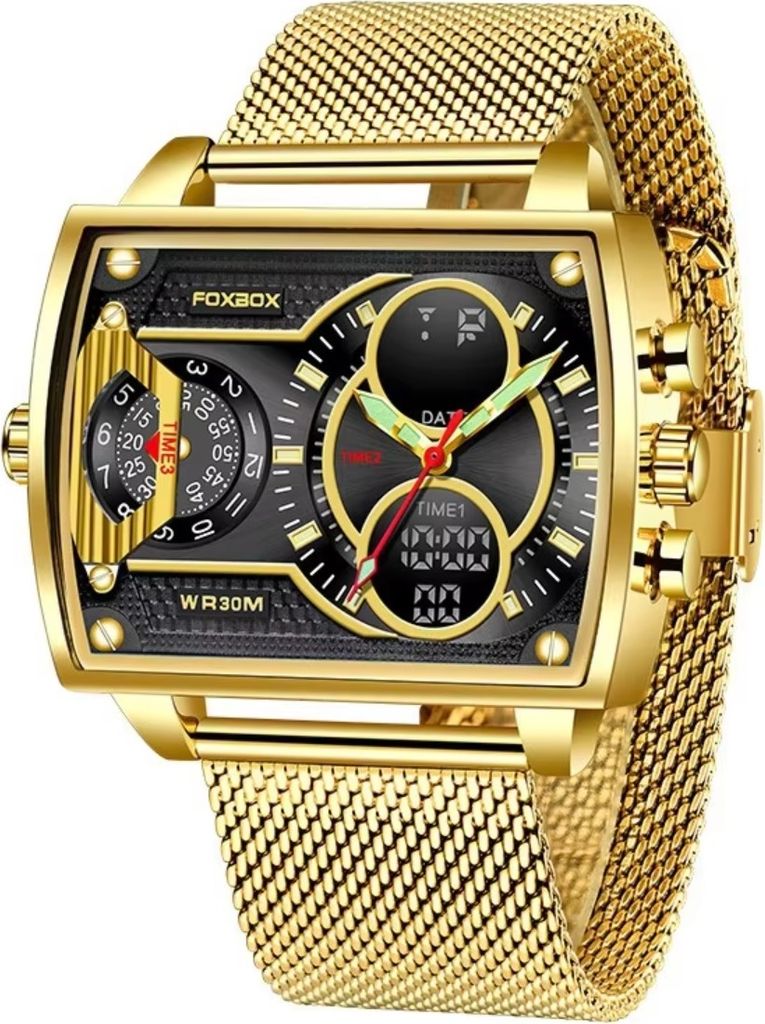 Herrenuhr FOXBOX Rectangle in Gold - Eleganz trifft Funktionalität KP34952