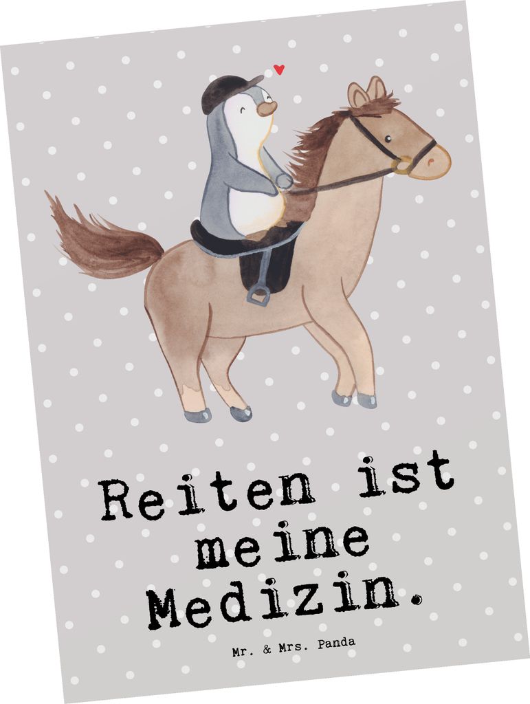 Mr. & Mrs. Panda Postkarte Pferd Reiten - Grau Pastell - Geschenk, Reitstall, Therapeutisches, Reittherapie, Grußkarte, Ansichtskarte, Pferde, kun...