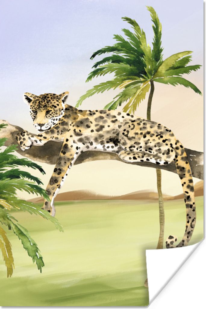 MuchoWow Poster Panther - Safari - Aquarell 80x120 cm - Papierdruck