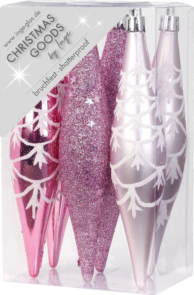 Christbaumschmuck Eiszapfen 15cm Kunststoff 6er Set - Rosa Mix