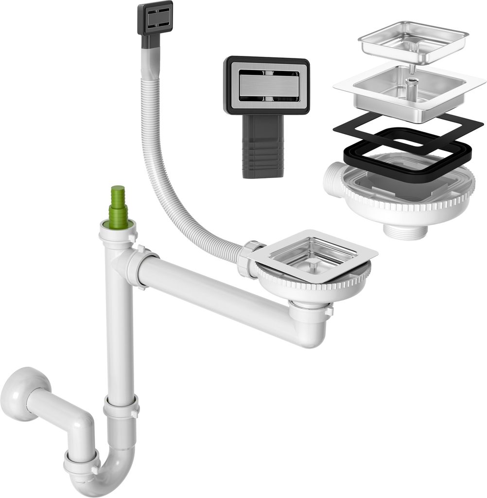 Siphon Chrom Quadratisch Abfluss Rechteckig