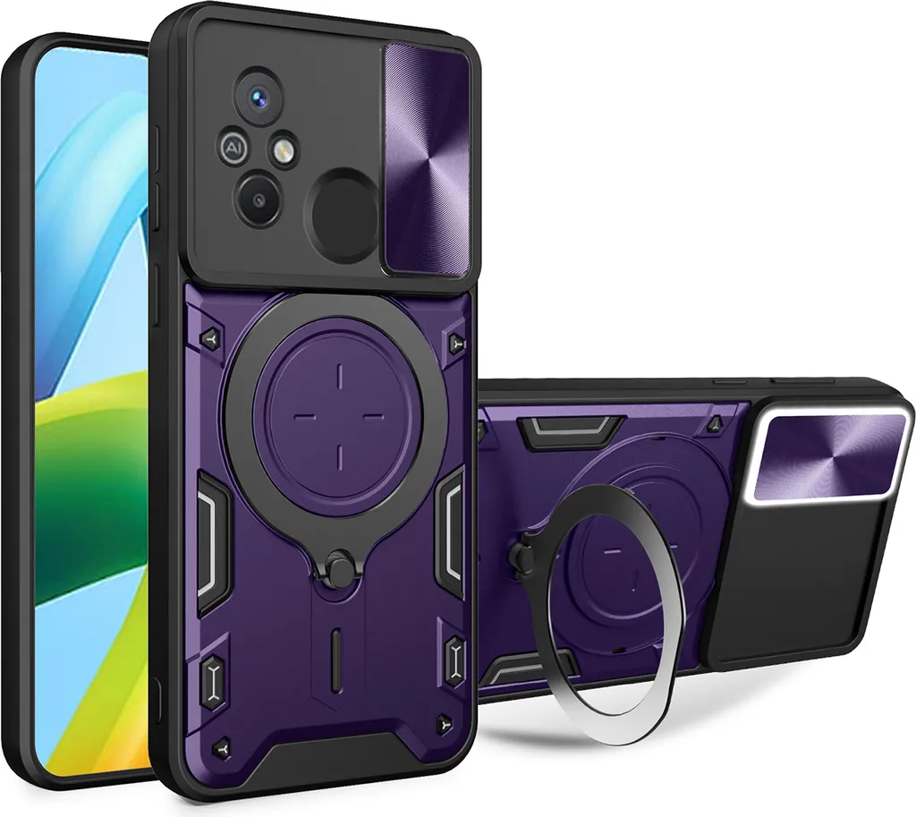 Protezione Professionale Xiaomi Redmi 12C: Cover Viola con Ring Stand